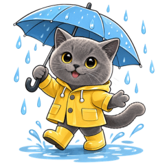 Gray Cat Rainy Season Stickers