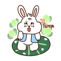 Long-eared mischievous white rabbit