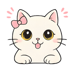 Fluffy White Cat Stickers with Ribbon