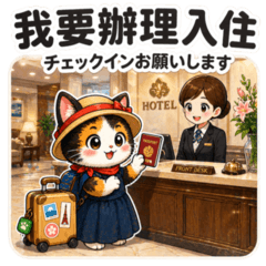 三花貓日本機場・飯店會話貼圖