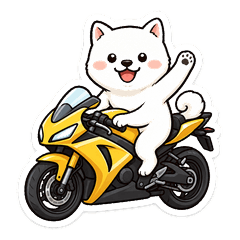 A white Shiba Inu and a motorcycle