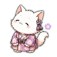 Kimono White Cat Stickers