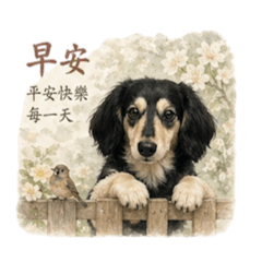 四目臘腸 阿豬喜長輩早安圖