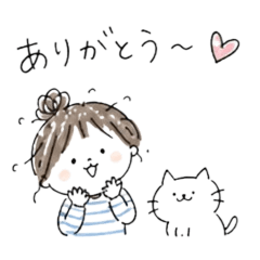 Cute Doodle Girl & Cat Stickers