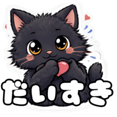Fluffy Black Cat Cheer Stickers