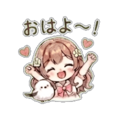 A girl and a long-tailed tit - Stickers