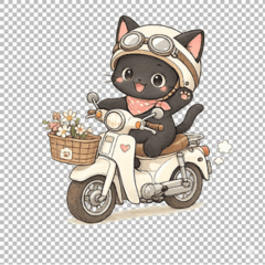 Cute Black Cat & Retro Bike