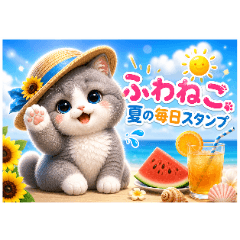 Fluffy Cat Summer Stickers
