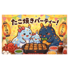 Cute Sea Slug Family Takoyaki Party