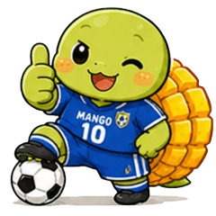 Cute mango turtle playing football