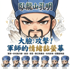 大臉攻擊！	臥龍山孔明軍師的情緒黏螢幕