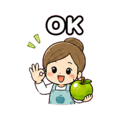 housewife and a green apple