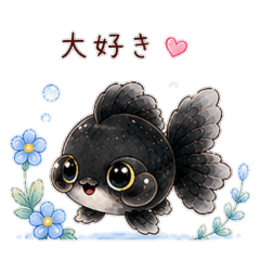 Cute Black Goldfish Stickers