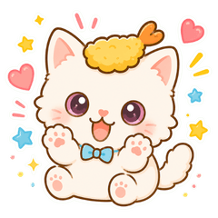 Nekoten | White Cat with Shrimp Tempura