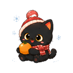 Black Cat Mikan Winter Stickers