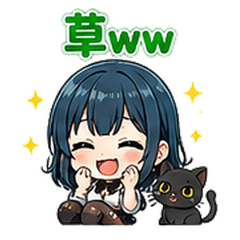 Cute Girl and Black Cat Funny Stickers