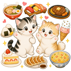 Mochi & Fluffy Kittens Eat