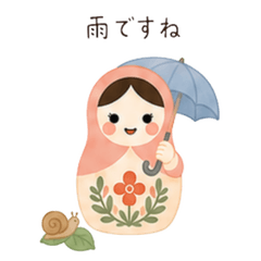 Cute Matryoshka Rainy Day Stickers