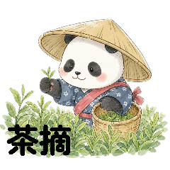 Cute Tea Picking Cat & Panda Stickers