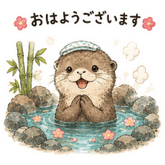 Otter and hot spring2 - cute Stickers