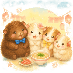 Lop-eared Rabbit Family Hakata Stickers