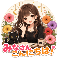Healing Flower Girl & Black Cat