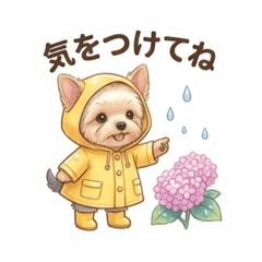 Rainy Yorkie & Hydrangea Stickers
