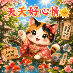和風三毛猫與金魚 開運日常