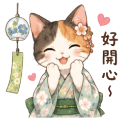 和風三花貓與風鈴日常貼圖