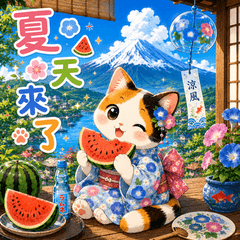 三花貓夏日風鈴貼圖