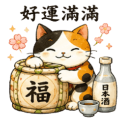 三花貓的日本酒開運貼圖