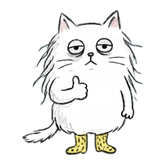 Weird Fluffy White Cat in Yellow Socks!