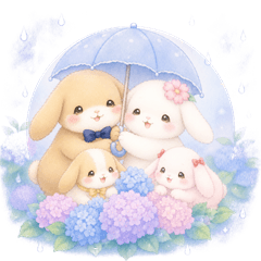 Lop Rabbit Family Rainy Season Stickers