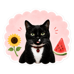 A sticker of a tuxedo cat - Care Edition