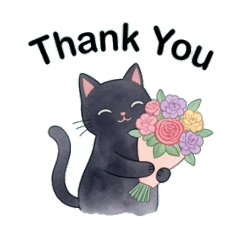 Watercolor Black Cat & Lovely Flowers