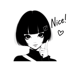 a girl with short black bob hair