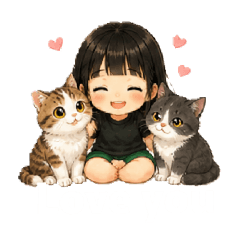 gril and cat