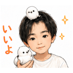 Long-tailed tit and boy