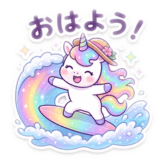 Rainbow Surfing Unicorn Sticker