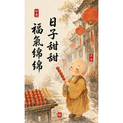 福氣小沙彌問候圖｜日日早安午安晚安平安
