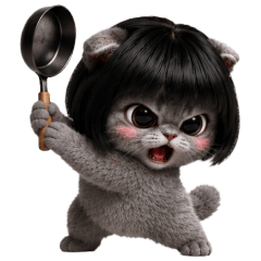 Grey Cat with Bob wig! Tuatung (No text)