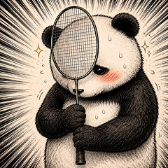 Pandas playing badminton