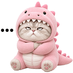Chubby cute cat in pink dino outfit