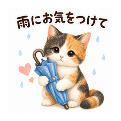Polite Rainy Calico Cat Stickers mikraic