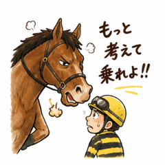 A racehorse scolding its jockey