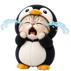 Chubby cute cat in Penguin outfit