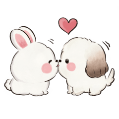 Fluffy bunny & puppy