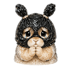 The rabbit wearing a mask hides