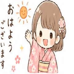 Daily Polite Stickers - Pink Kimono Girl