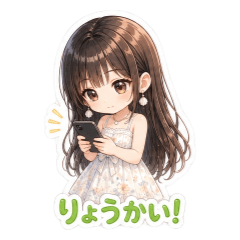 Cute Brown Hair Girl Daily Stickers 32